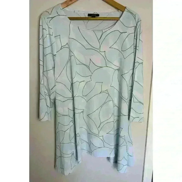 EUC Alfani BLUE BOLD LEAF Women's Printed Swing Top, US XL 3/4 Flared Sleeves - Picture 11 of 11